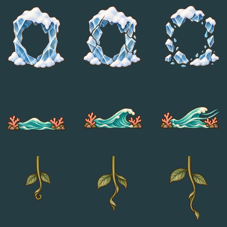 All nine illustrated phases