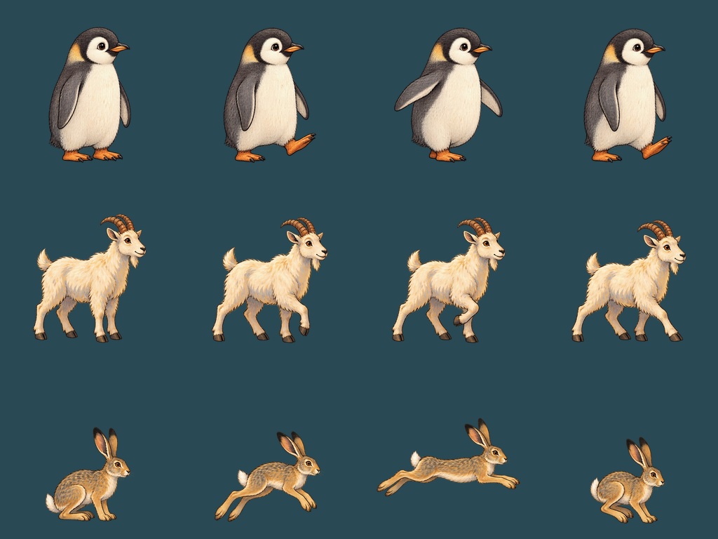 Frostpeak animal pose sheet