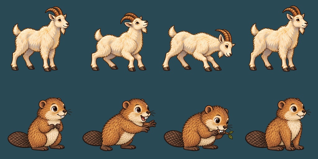 Goat beaver and snake helper artwork