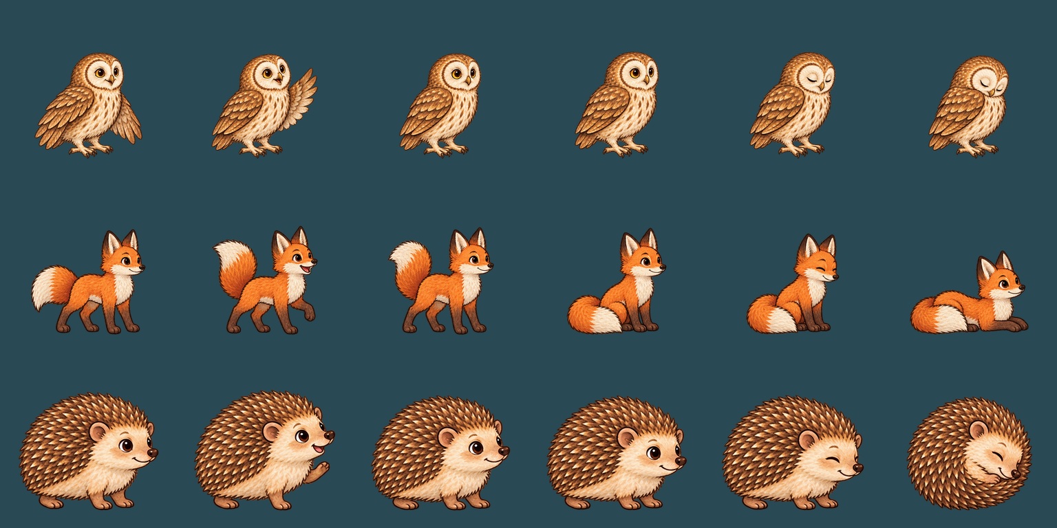 Owl fox hedgehog rescue and resting drawings