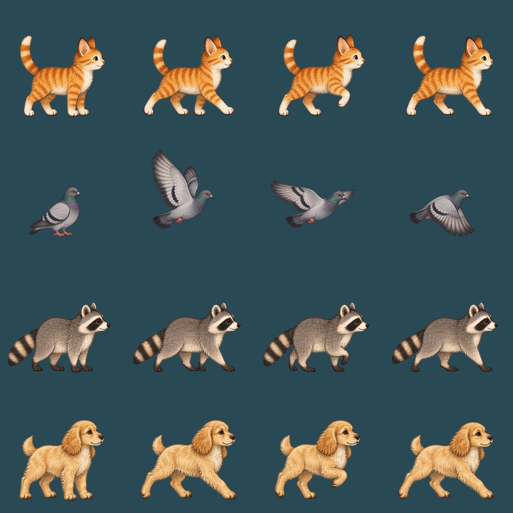 Old Town animal pose sheet
