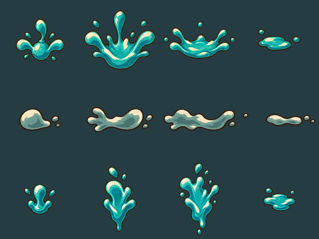 Four genuine drawings for central pop, horizontal and vertical waves
