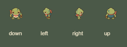 The four walking directions at their actual 32-pixel frame size.