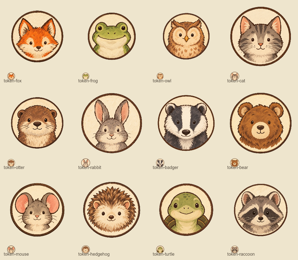 Twelve distinct player tokens